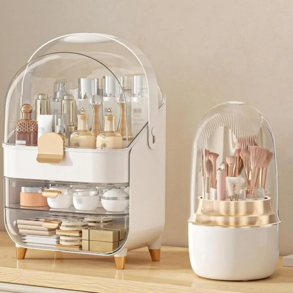 New Makeup Organizer for Vanity,, Skincare & Cosmetic Storage Box in Rose Gold